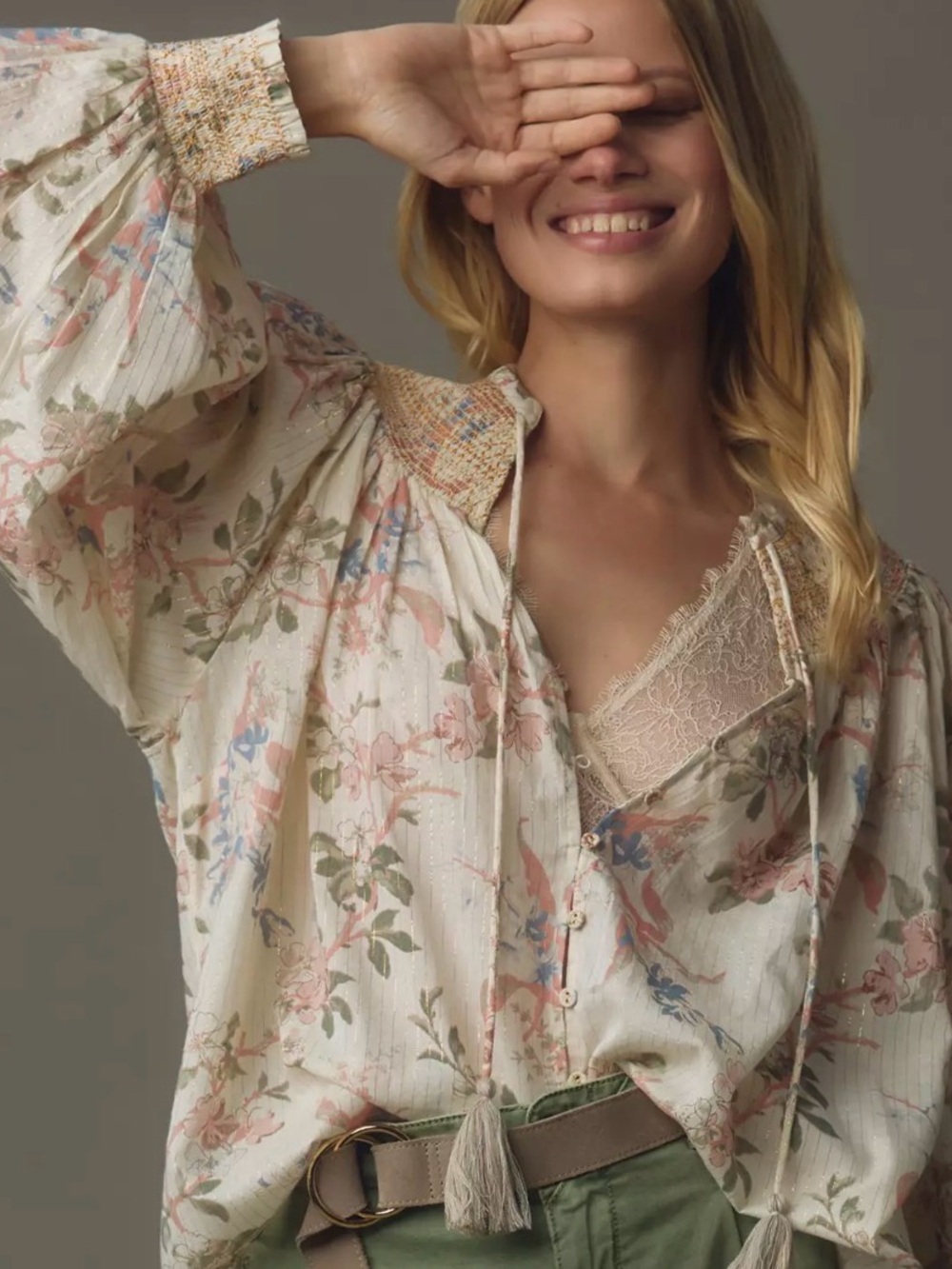 Anthropologie Light Pastal Floral Blouse Size Large